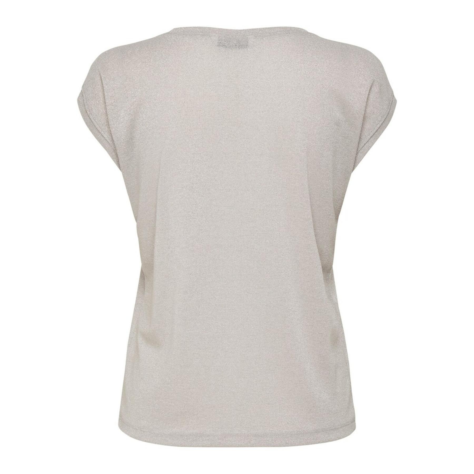 T-shirt för kvinnor Only Silvery manches courtes col V lurex