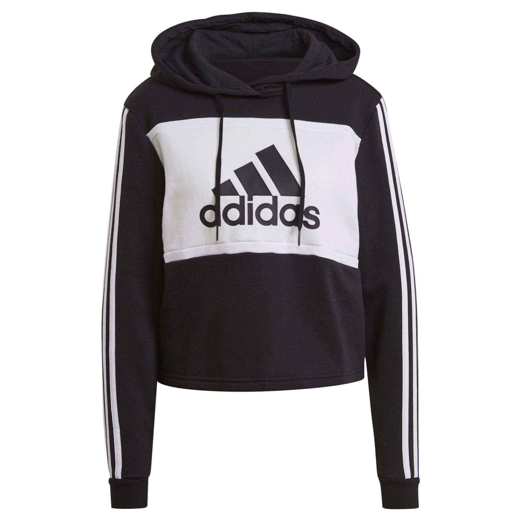 Kort sweatshirt med huva för kvinnor adidas Essentials Logo Colorblock Fleece
